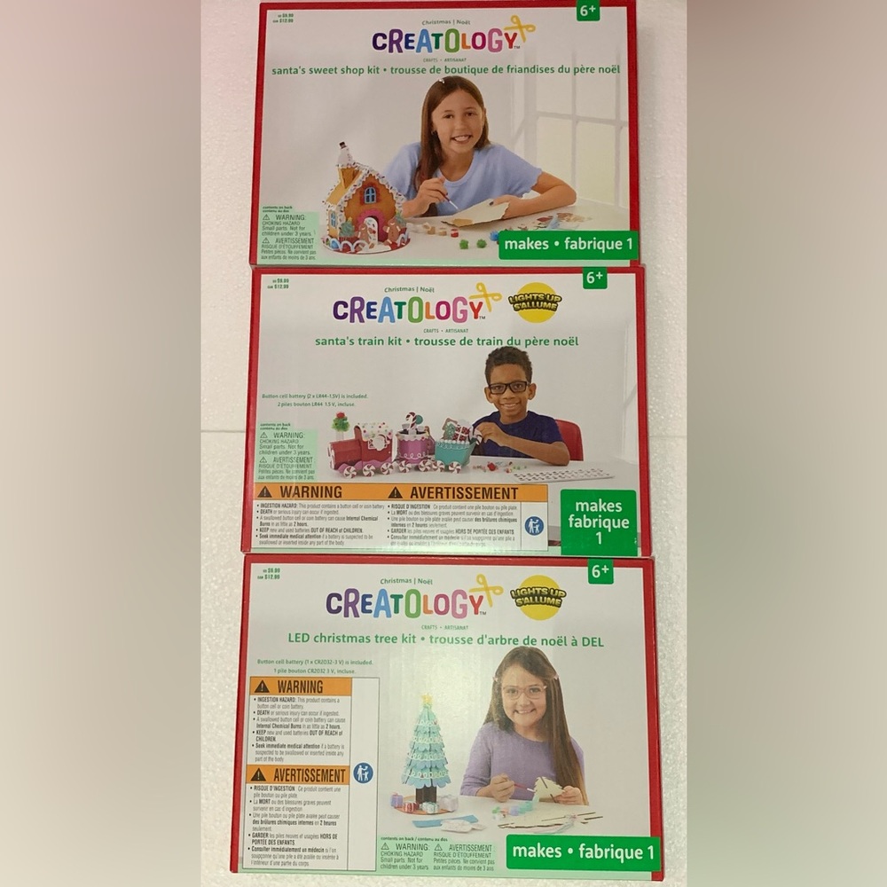 Creatology Kids craft sets Santa shop, Santa’s train, led Christmas tree